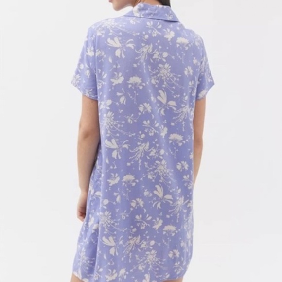 UO Wismer Printed Mini Shirt Dress - Periwinkle Blue & White - Size Large - NWT - Picture 3 of 7